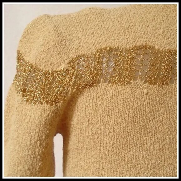 Vintage Cropped Sweater with Metallic Gold, Short Sleeves, 40s Top VFG - Picture 8 of 13
